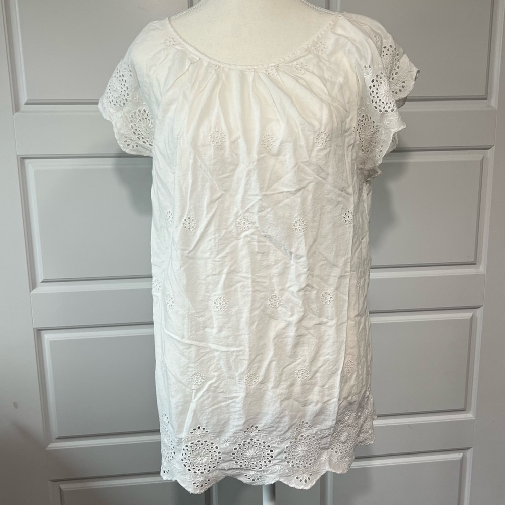 Gap Eyelet Dress White Short Sleeve Casual Summer‎ Beach Maternity Blouse XS